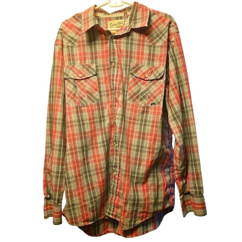 Coastal pink plaid pearl snap long sleeve button down shirt mens size XXL